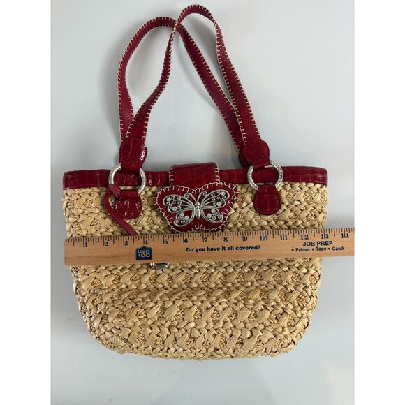 Brighton Straw Shoulder Bag Red Trim Butterfly Magnetic Closure Handbag Purse - Picture 7 of 10